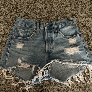 Levi's Blue Jean Shorts with Distressed Frayed Hem